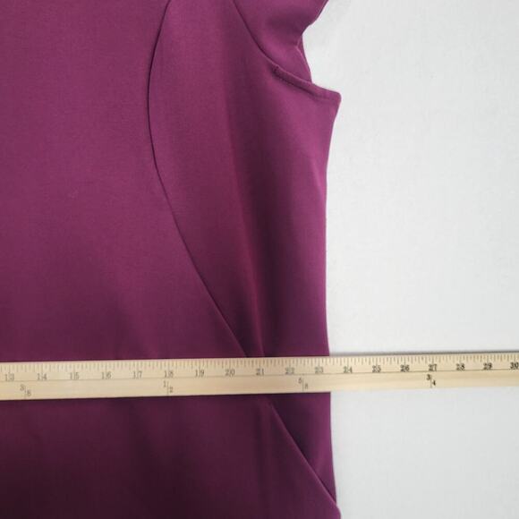 Susan Graver Women’s 2X Burgundy Ponte Knit Cap Sleeve Midi Dress Slimming Work - Picture 5 of 12